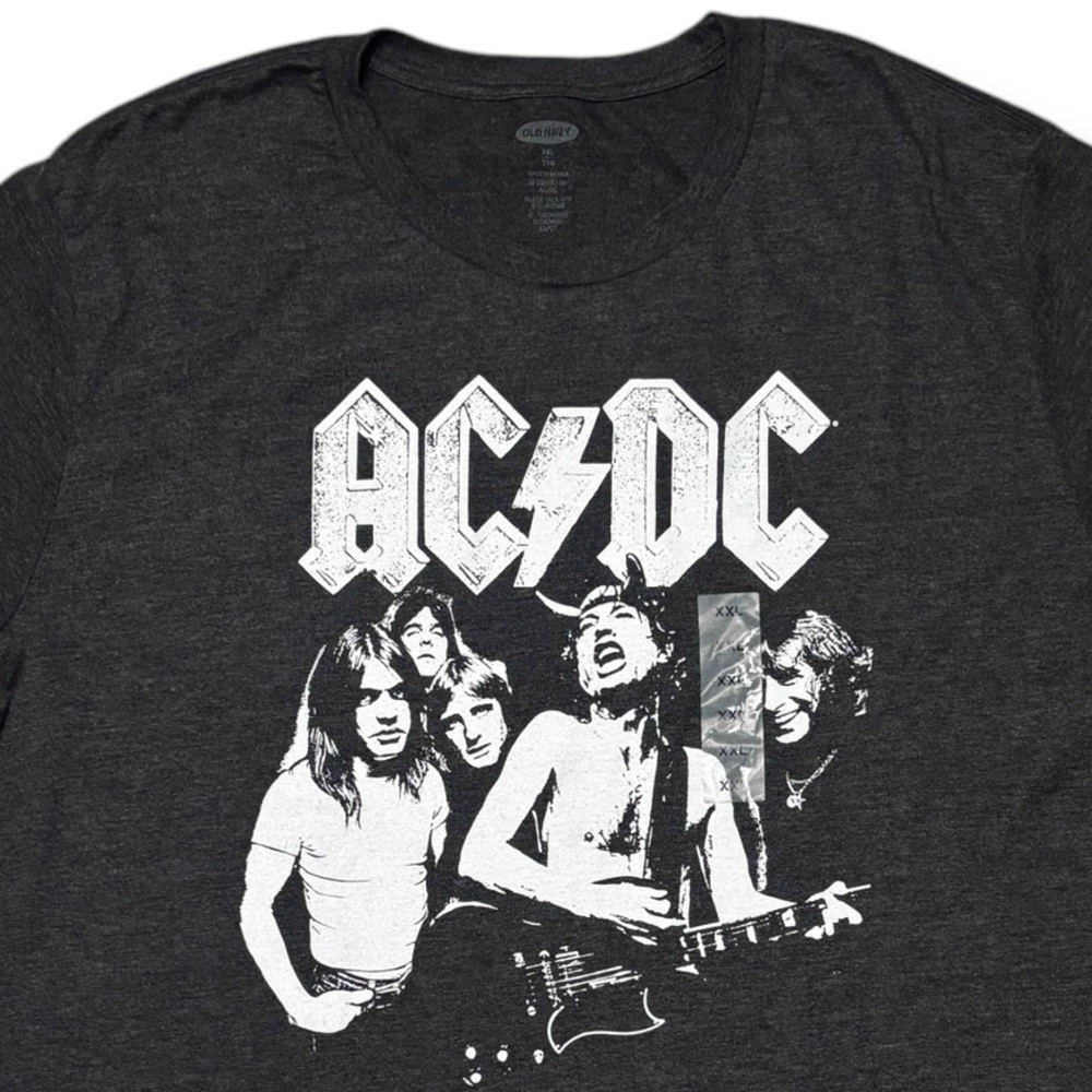 OLD NAVY Grey Crew Neck Short Sleeve Shirt Front Graphic AC/DC Band Photo - Picture 6 of 6